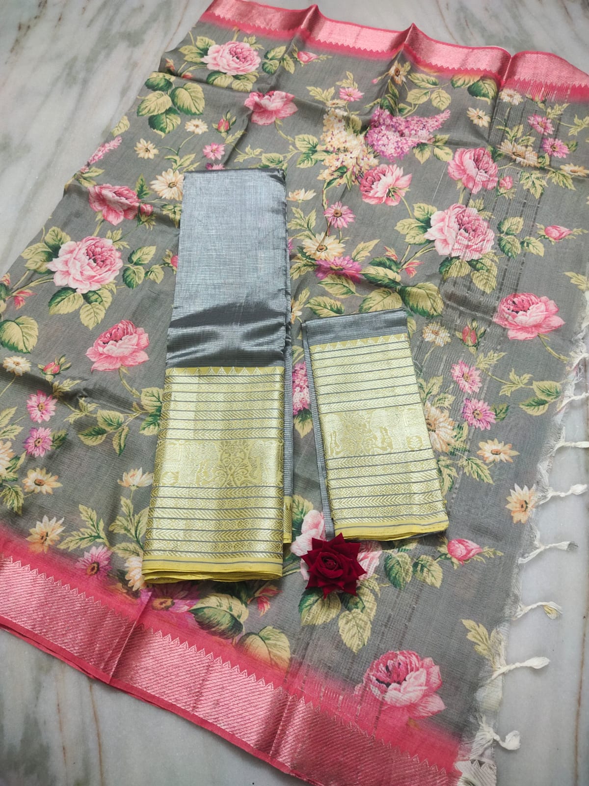 Mangalagiri Pure Handloom Orginal Pattu by Cotton Lehenga Material