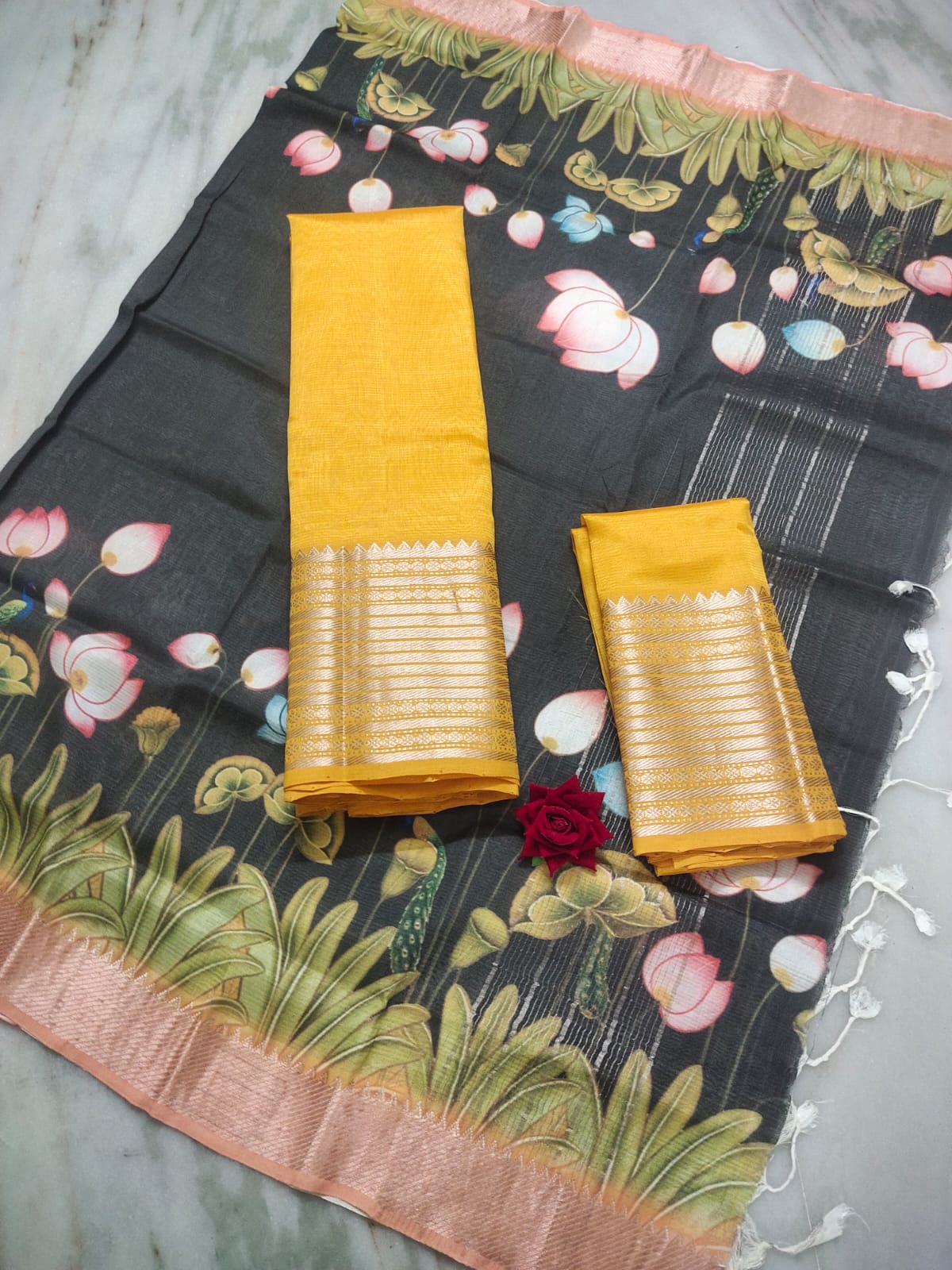 Mangalagiri Pure Handloom Orginal Pattu by Cotton Lehenga Material