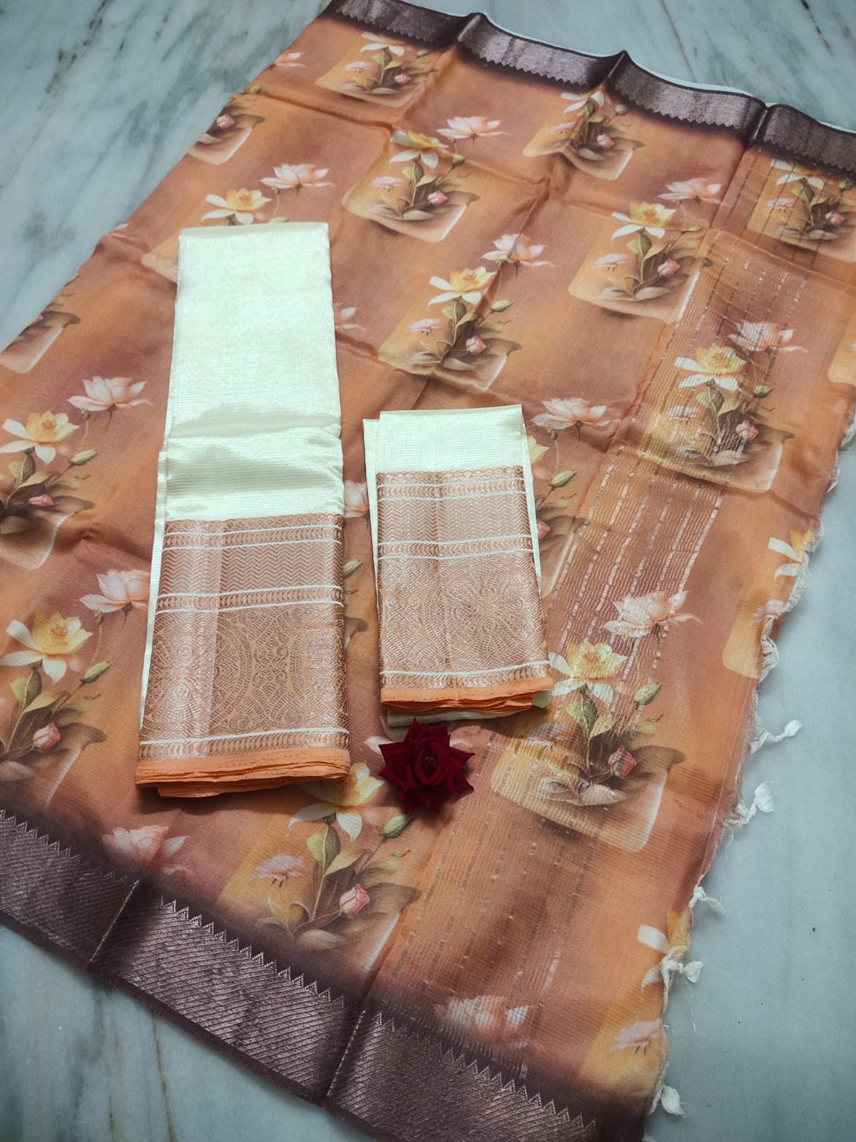 Mangalagiri Pure Handloom Orginal Pattu by Cotton Lehenga Material