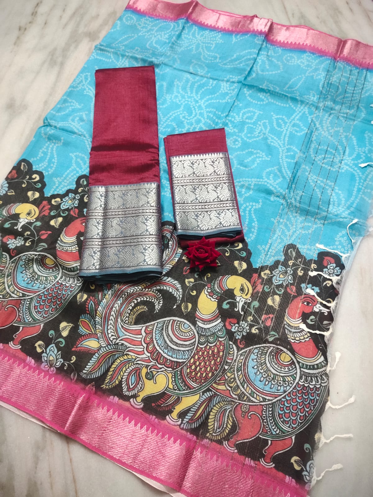 Mangalagiri Pure Handloom Orginal Pattu by Cotton Lehenga Material