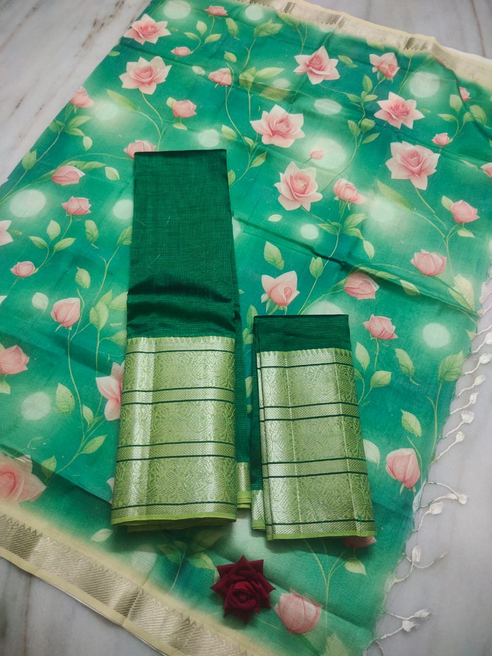 Mangalagiri Pure Handloom Orginal Pattu by Cotton Lehenga Material