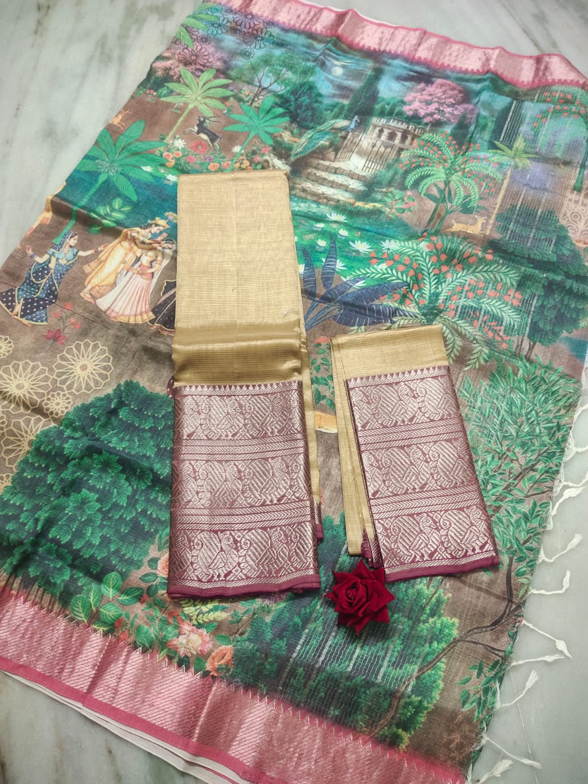 Mangalagiri Pure Handloom Orginal Pattu by Cotton Lehenga Material