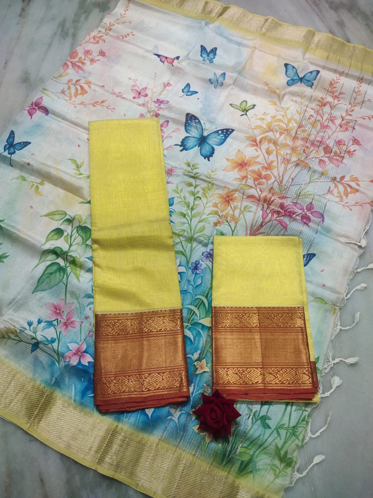 Mangalagiri Pure Handloom Orginal Pattu by Cotton Lehenga Material