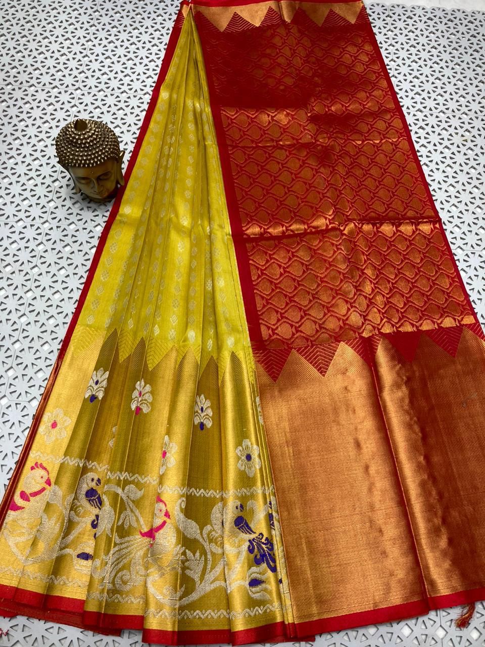 Best Yellow With Purple Pure Kanchipuram Silk Saree Online – www.kosigam.com