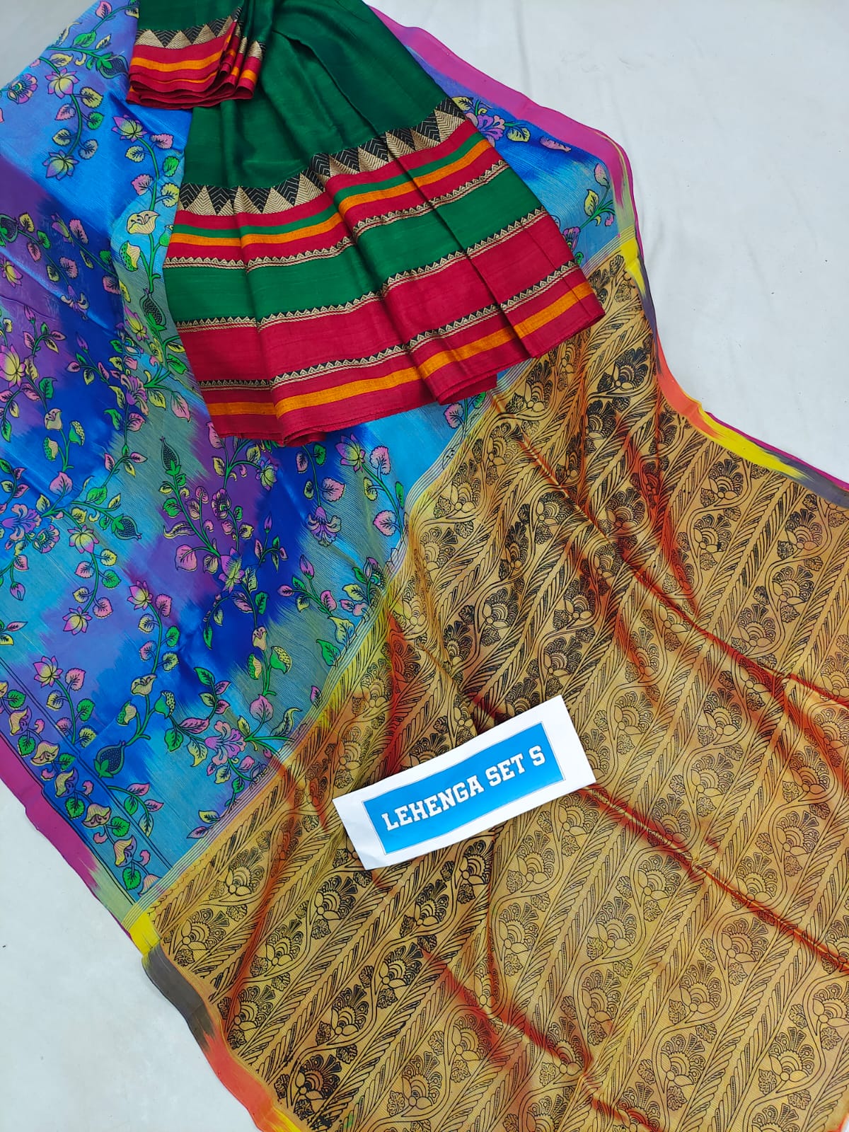 Mangalgiri cotton & pattu printed voni plain lehenga sets