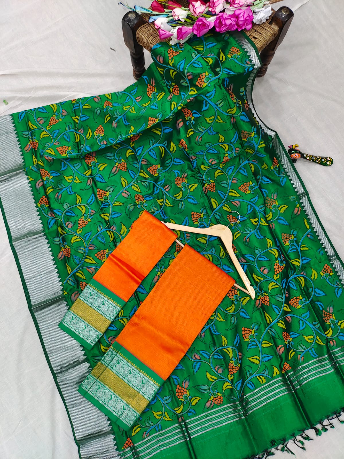 Mangalgiri pattu kanchi design border half saree material