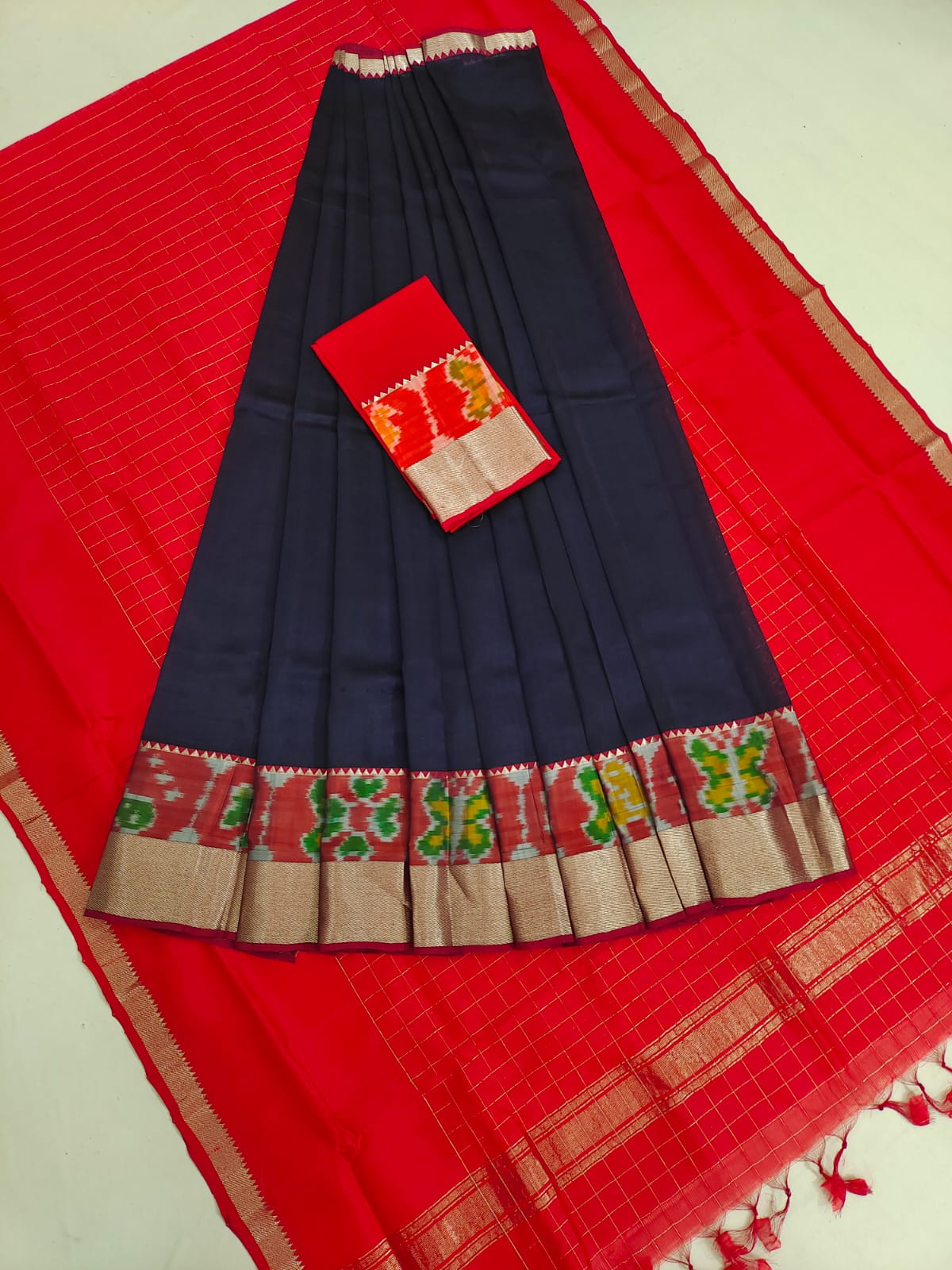 Mangalgiri pattu pochampalli silver zari border half saree material