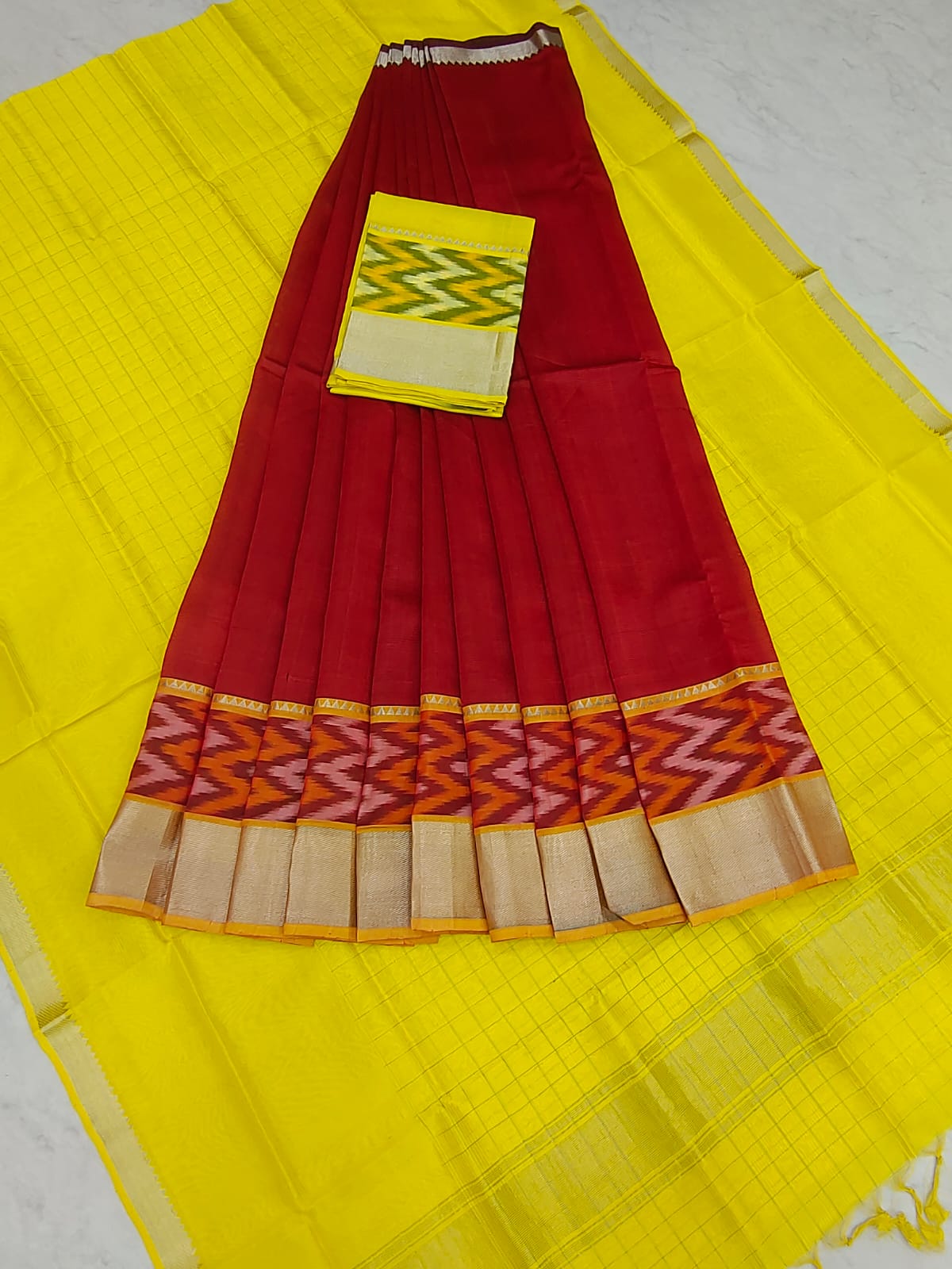 Mangalgiri pattu pochampalli silver zari border half saree material