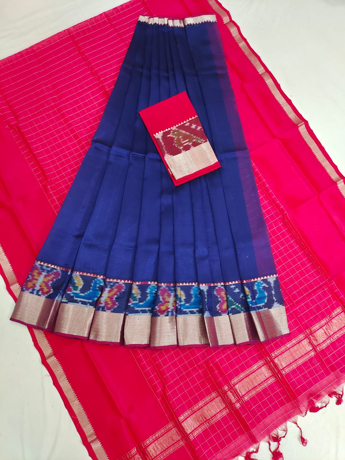 Mangalgiri pattu pochampalli silver zari border half saree material
