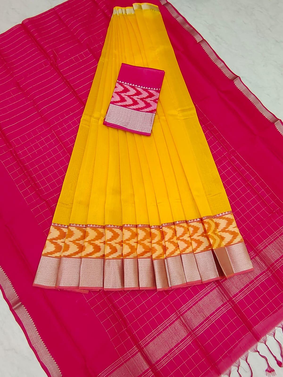 Mangalgiri pattu pochampalli silver zari border half saree material