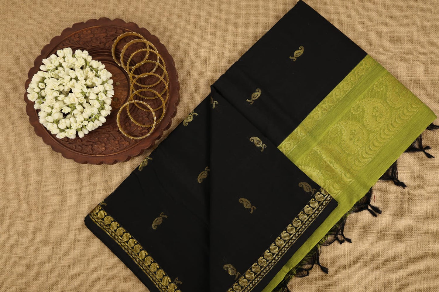 Mini Mango Zari Border Kalyani Silk‑Cotton Saree