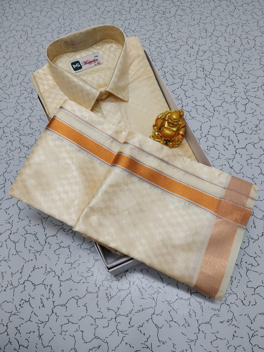 Semi Silk Dhoti Shirt Set – Emboss Pattern