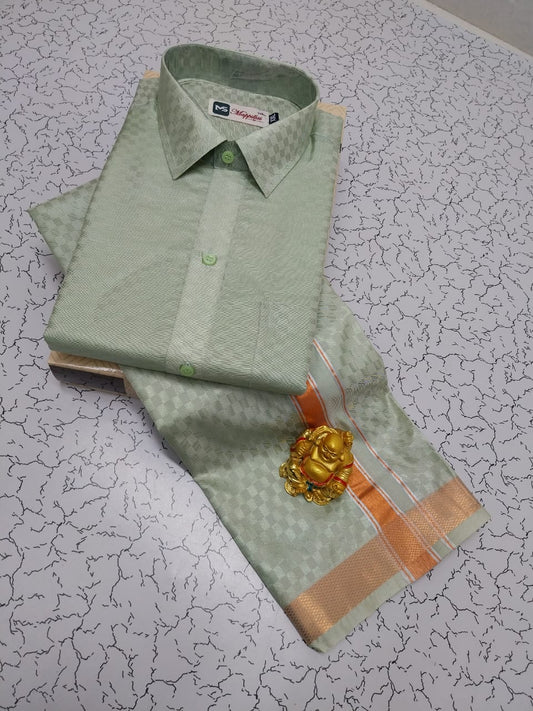 Semi Silk Dhoti Shirt Set – Emboss Pattern