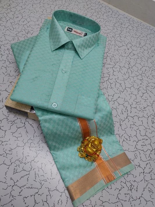 Semi Silk Dhoti Shirt Set – Emboss Pattern