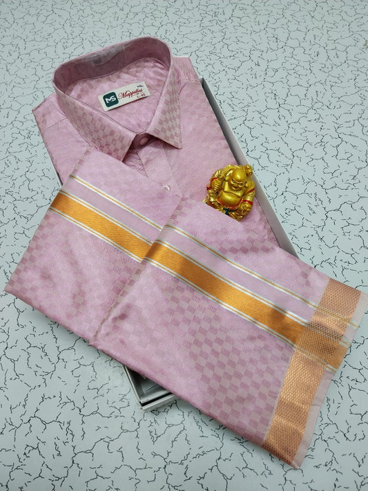 Semi Silk Dhoti Shirt Set – Emboss Pattern