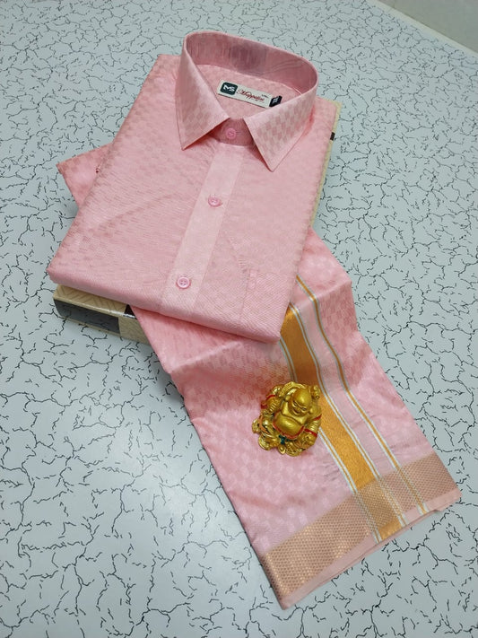 Semi Silk Dhoti Shirt Set – Emboss Pattern