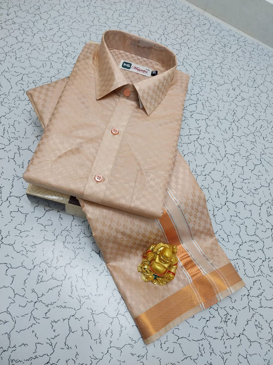 Semi Silk Dhoti Shirt Set – Emboss Pattern