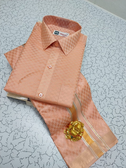 Semi Silk Dhoti Shirt Set – Emboss Pattern