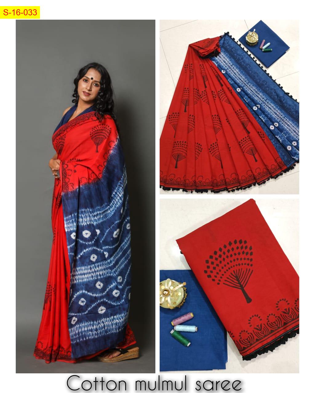 Mulmul Cotton Saree with Handblock Print