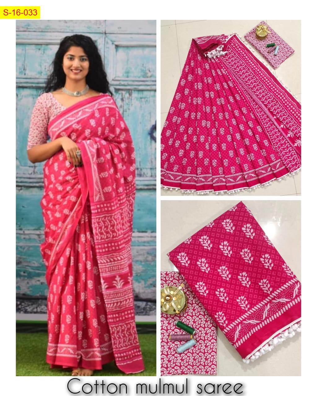 Mulmul Cotton Saree with Handblock Print