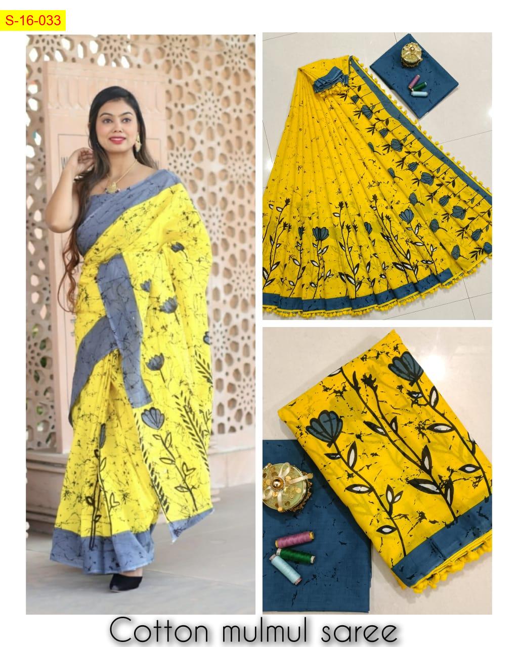 Mulmul Cotton Saree with Handblock Print