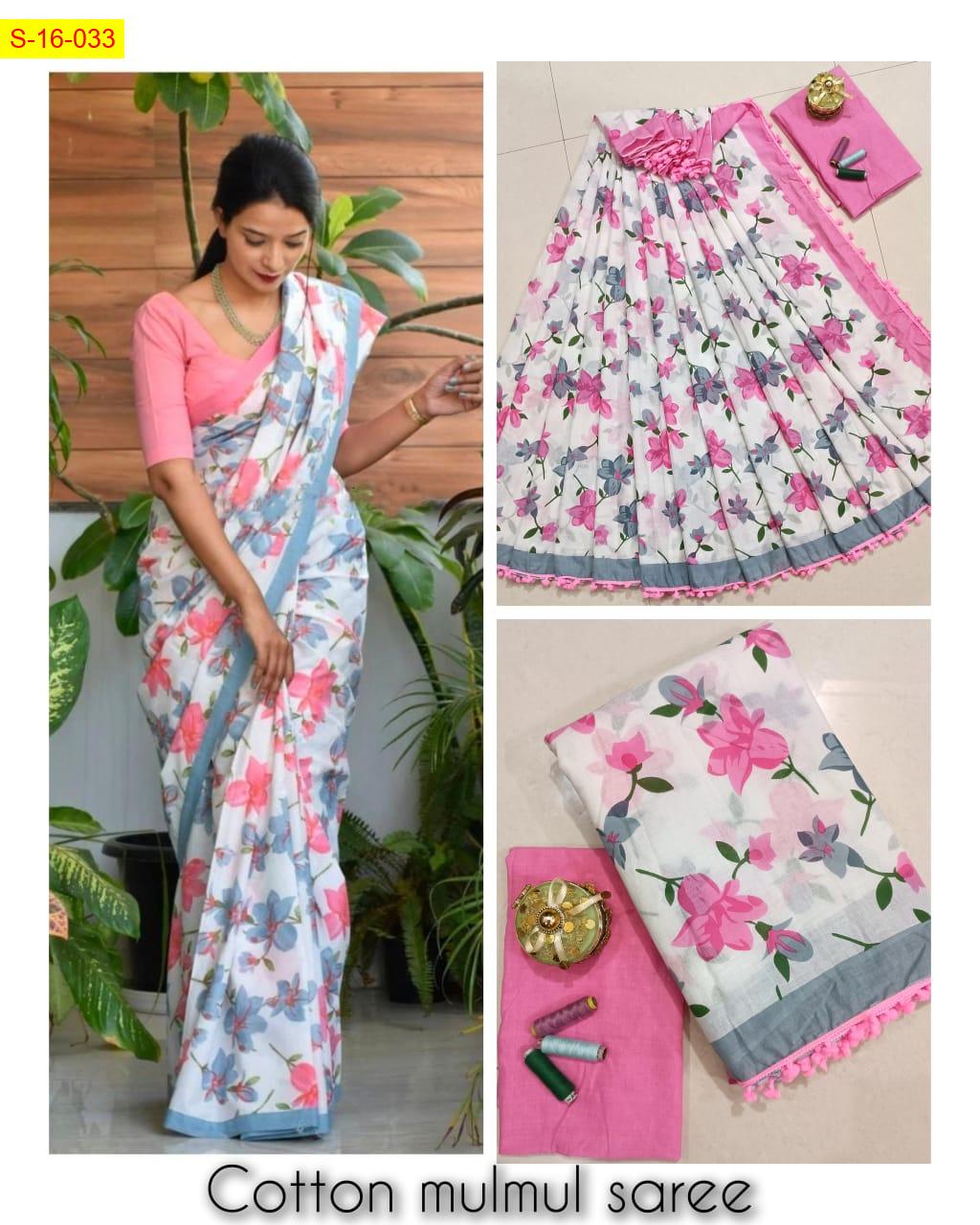 Mulmul Cotton Saree with Handblock Print