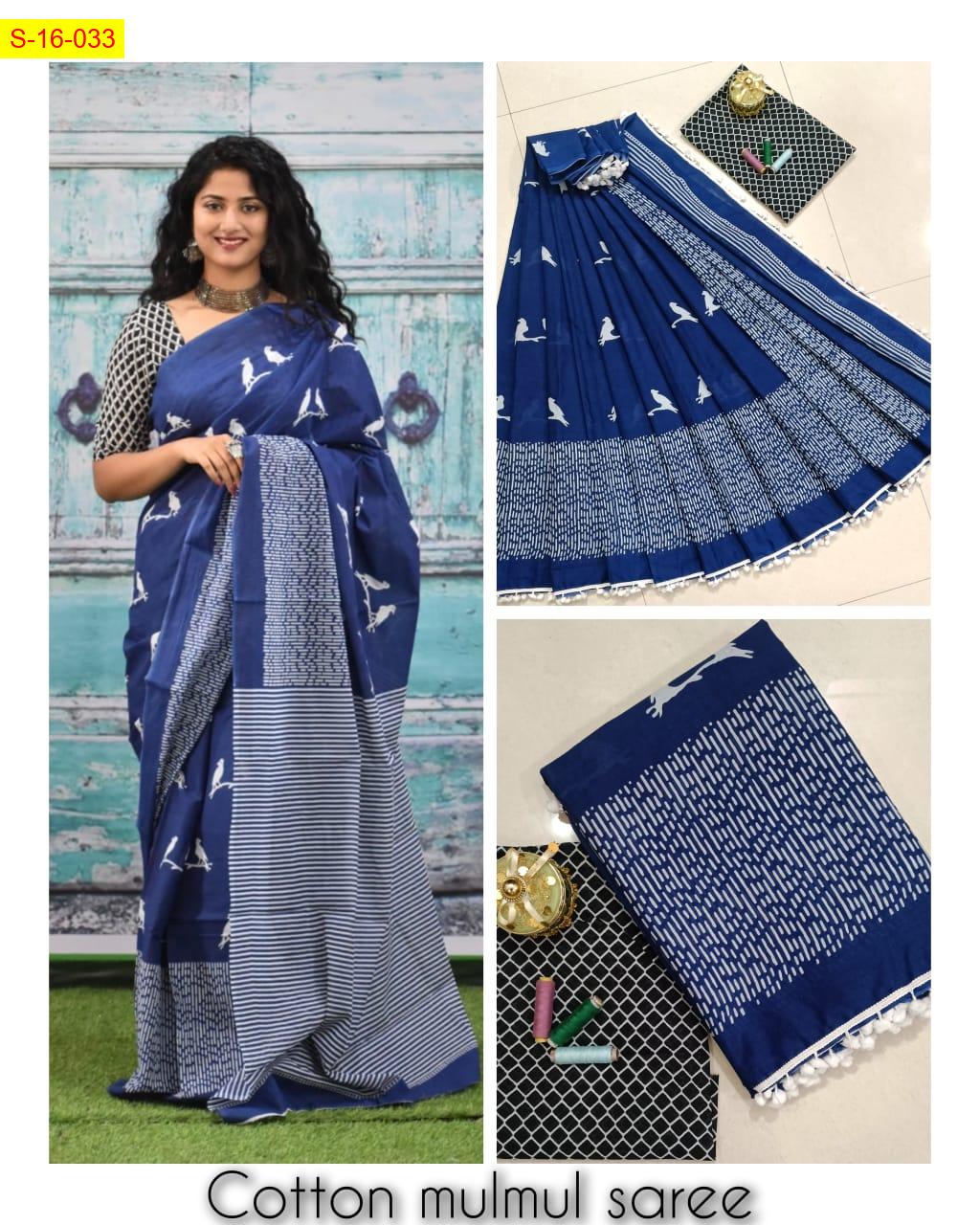 Mulmul Cotton Saree with Handblock Print