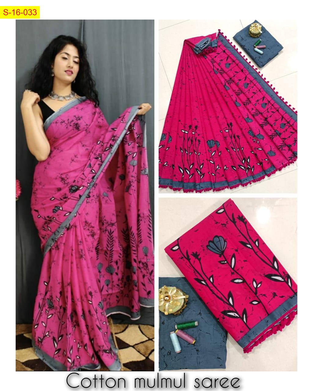 Mulmul Cotton Saree with Handblock Print