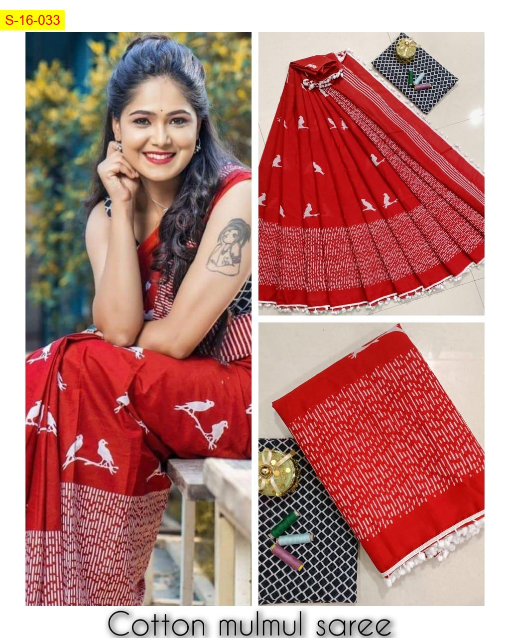 Mulmul Cotton Saree with Handblock Print