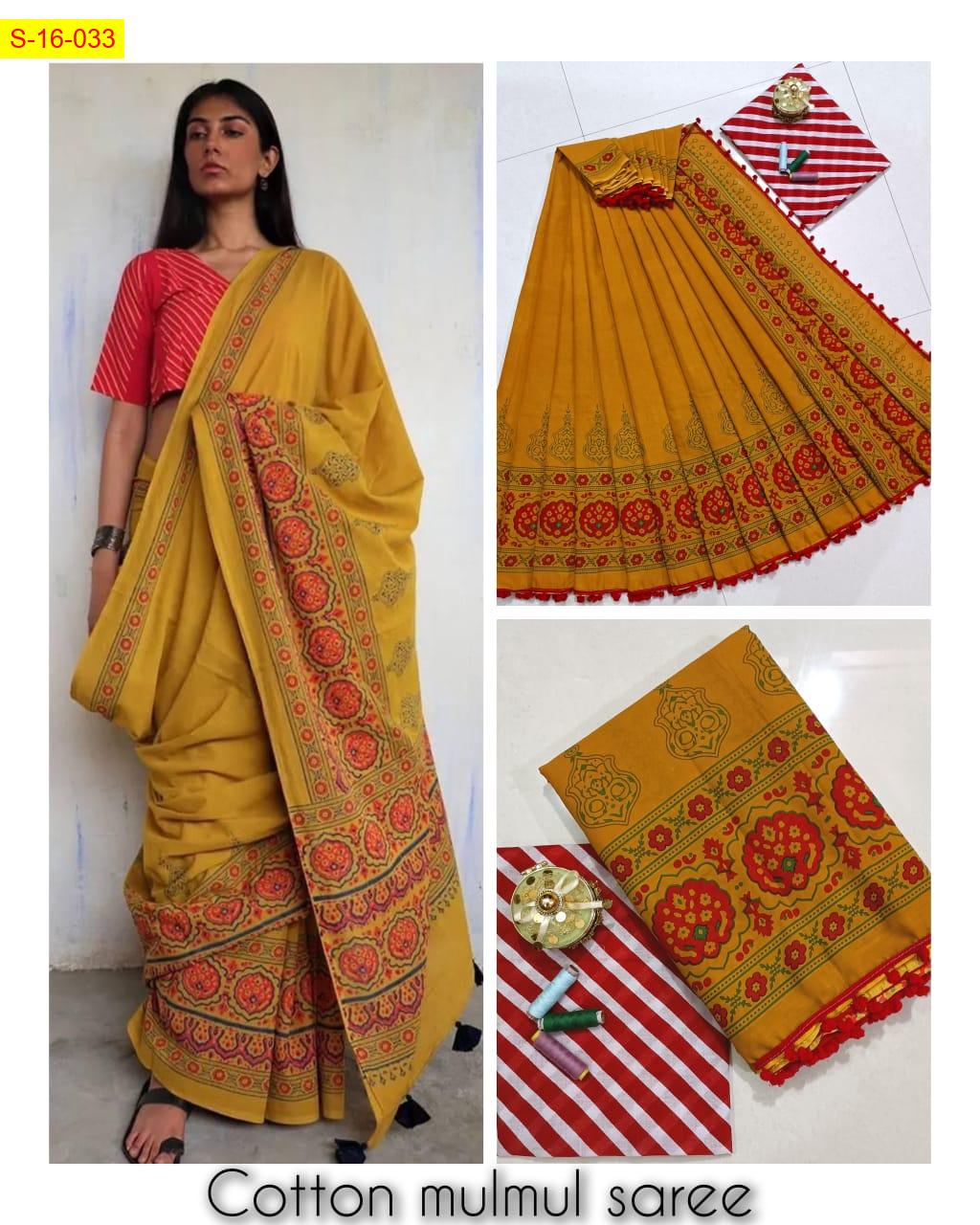 Mulmul Cotton Saree with Handblock Print