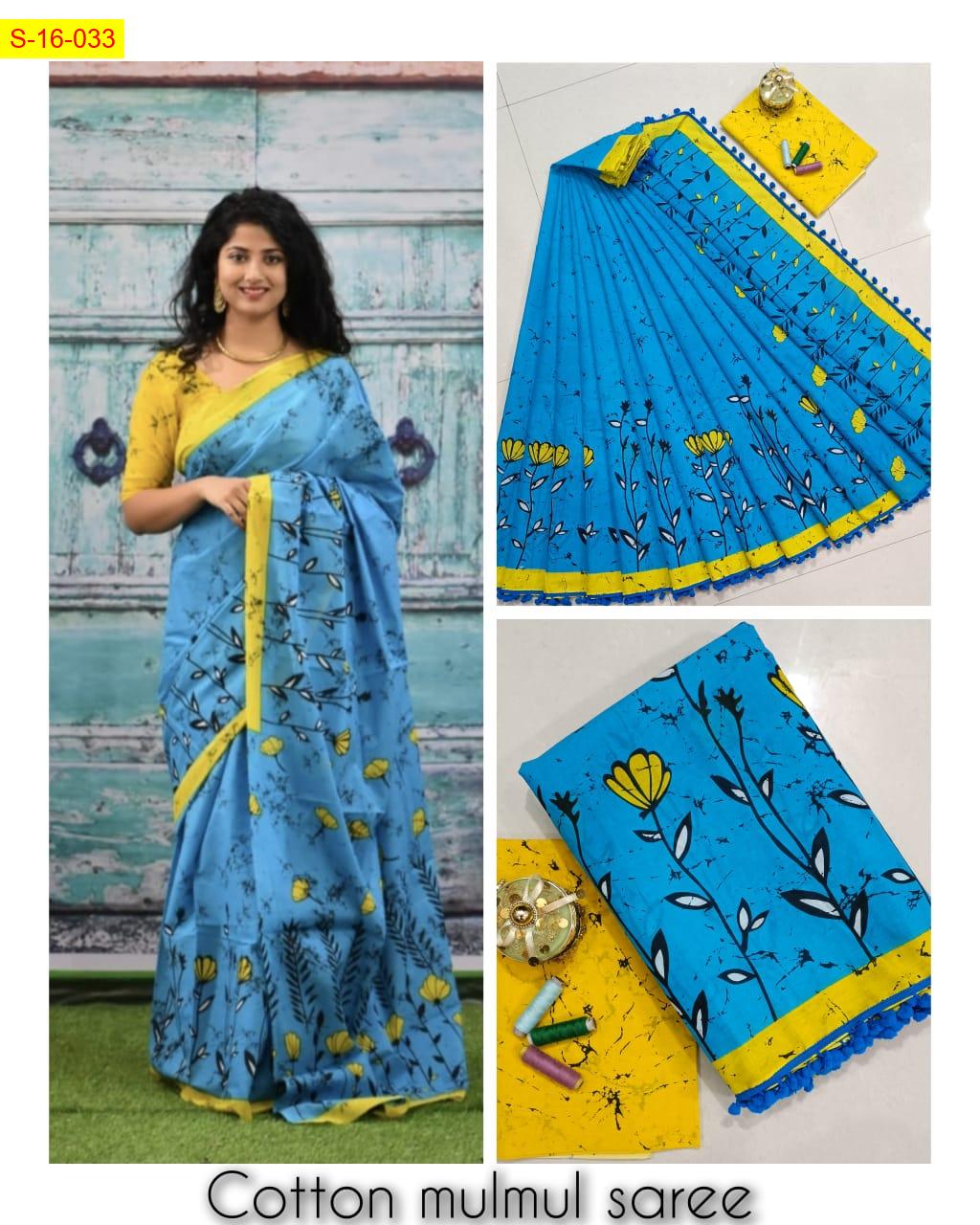 Mulmul Cotton Saree with Handblock Print