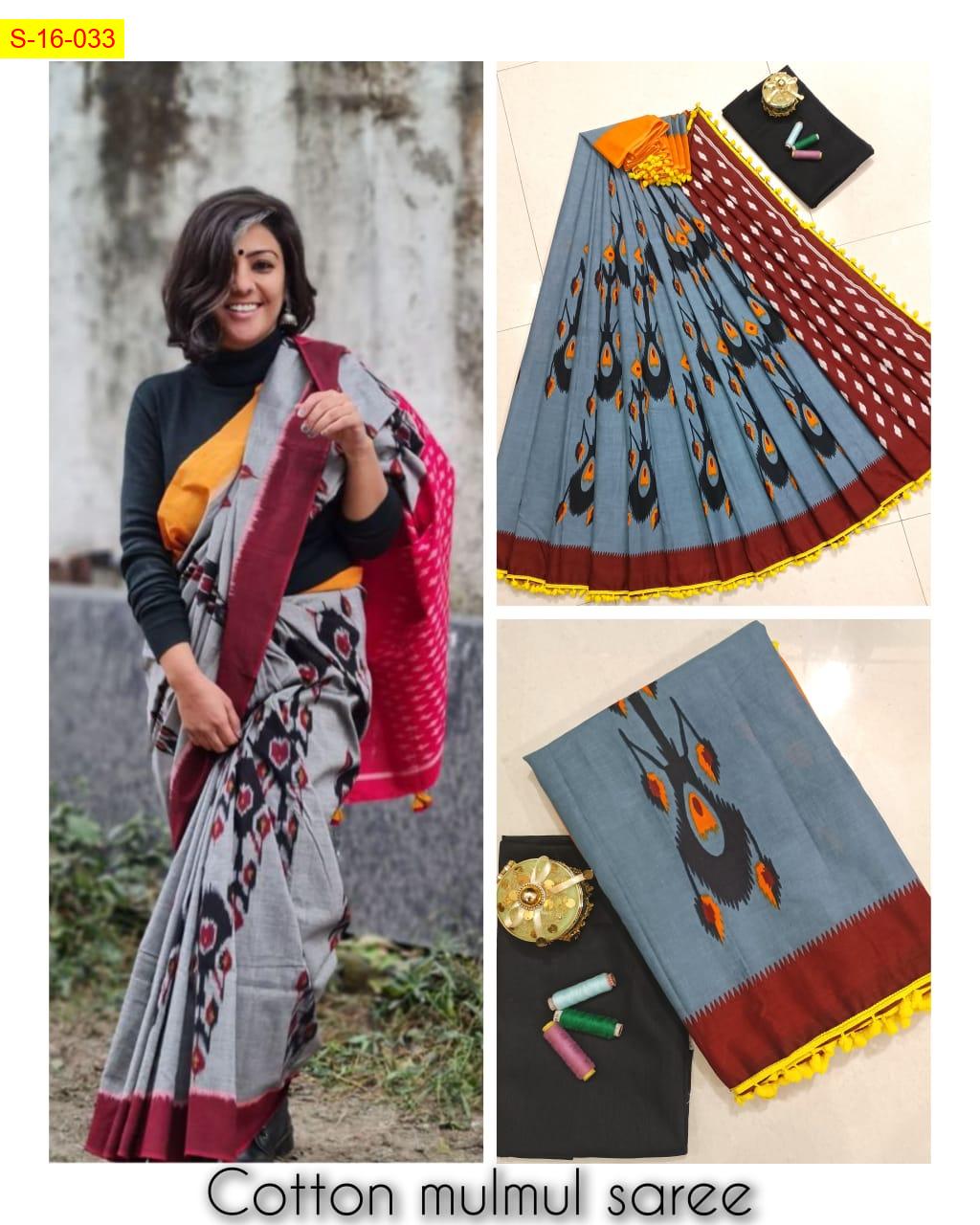 Mulmul Cotton Saree with Handblock Print