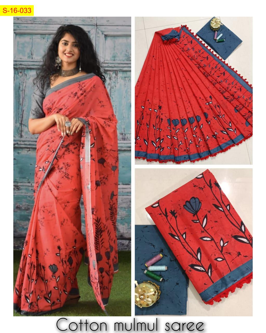 Mulmul Cotton Saree with Handblock Print