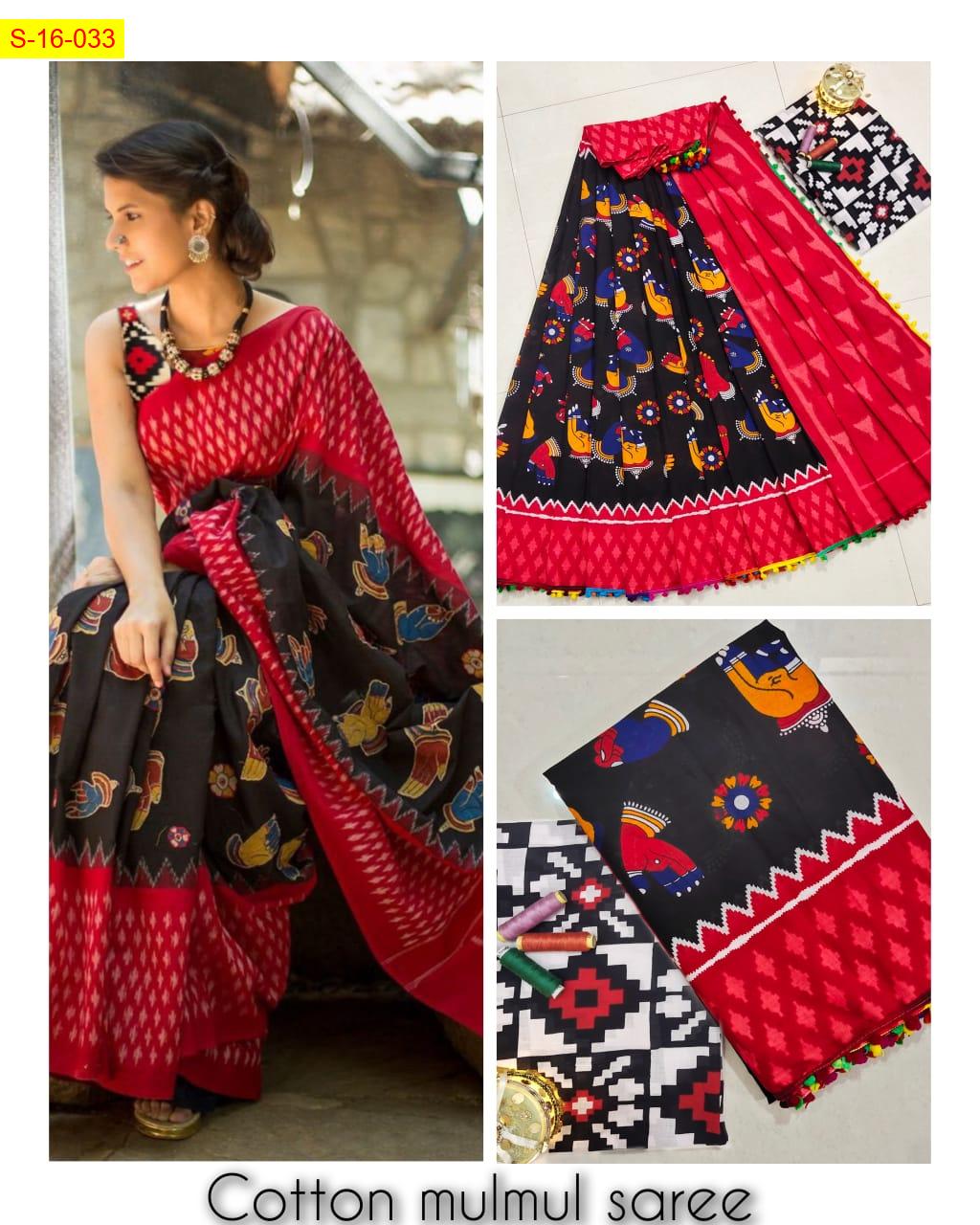 Mulmul Cotton Saree with Handblock Print