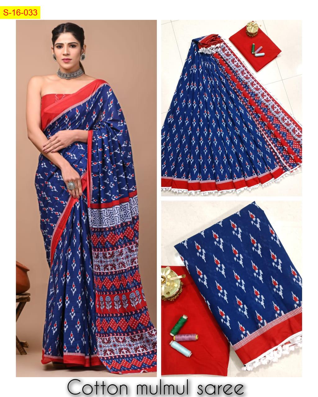 Mulmul Cotton Saree with Handblock Print