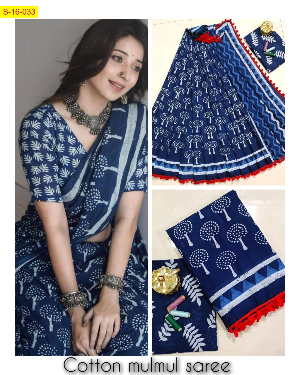 Mulmul Cotton Saree with Handblock Print