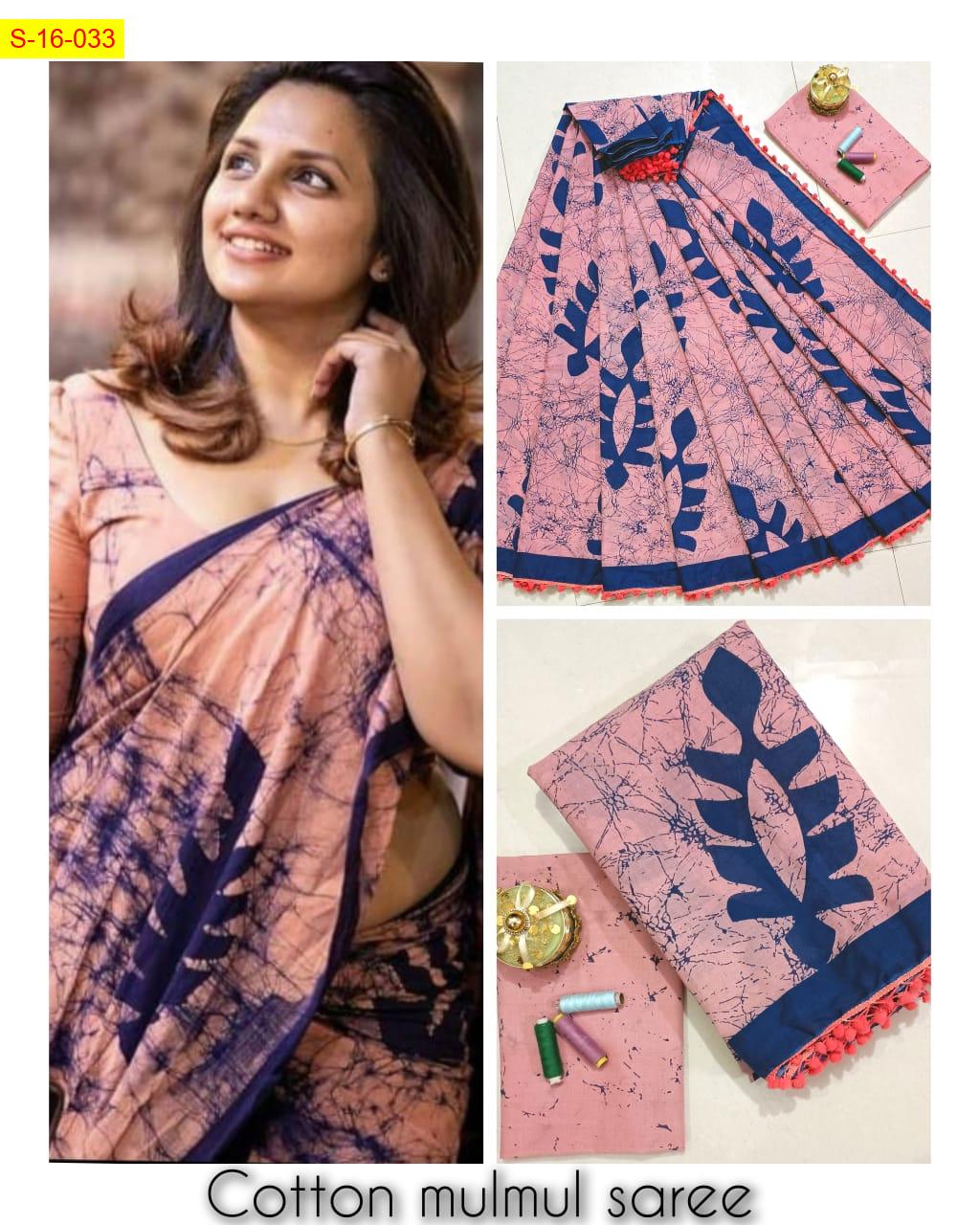 Mulmul Cotton Saree with Handblock Print