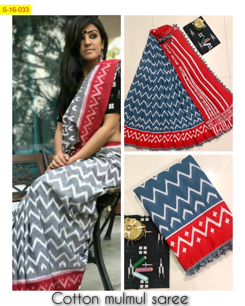 Mulmul Cotton Saree with Handblock Print