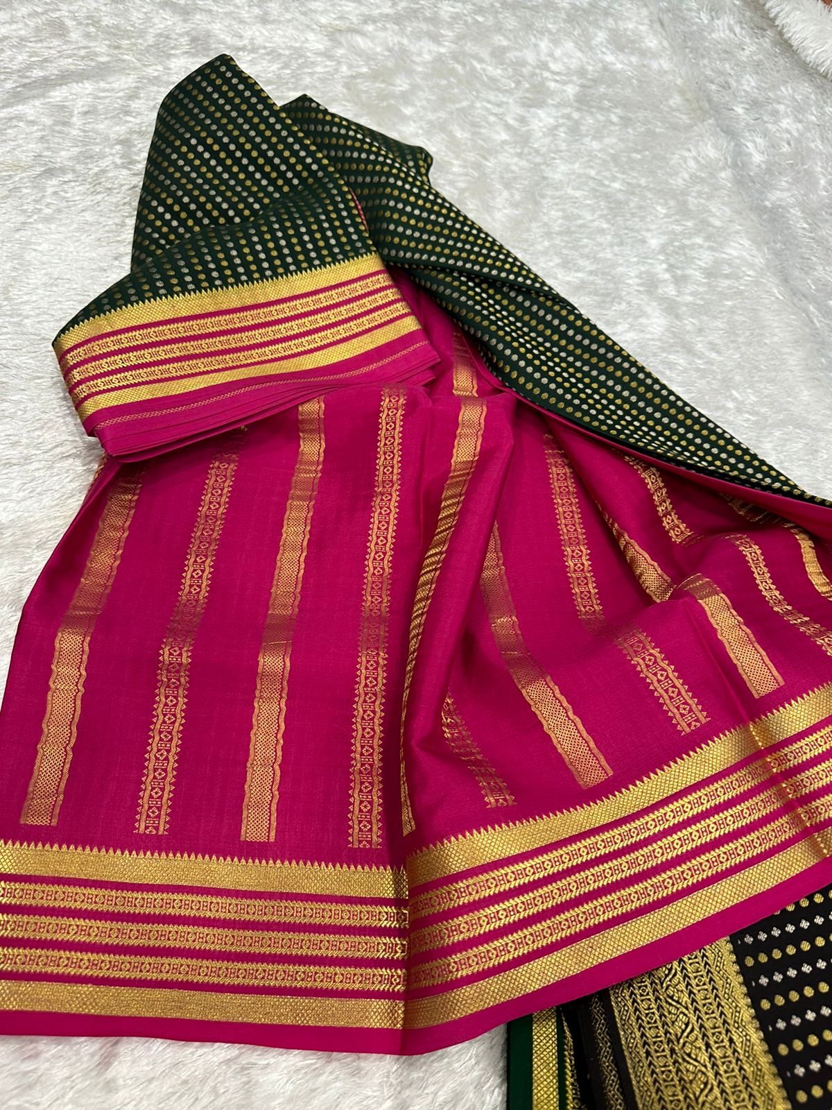 Golden-Pink Patli Pallu Saree - Kanchipuram Silk Saree | Patli Saree