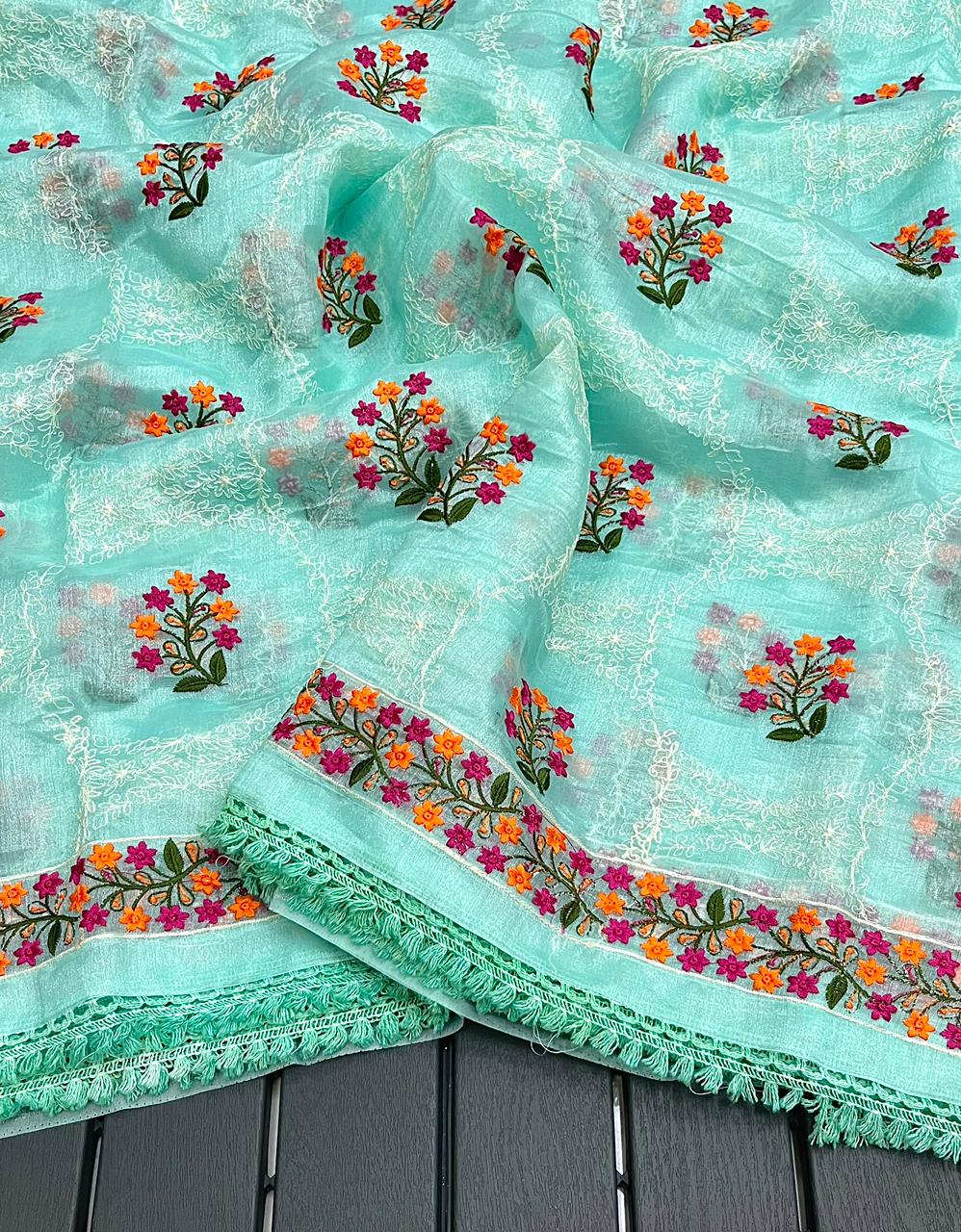 Organza Embroidery Work Saree