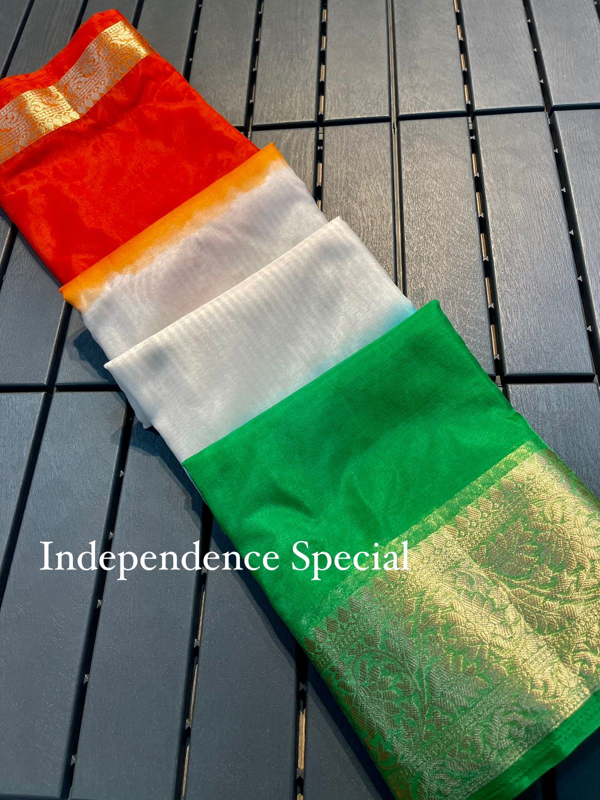 Organza plain saree in tri color