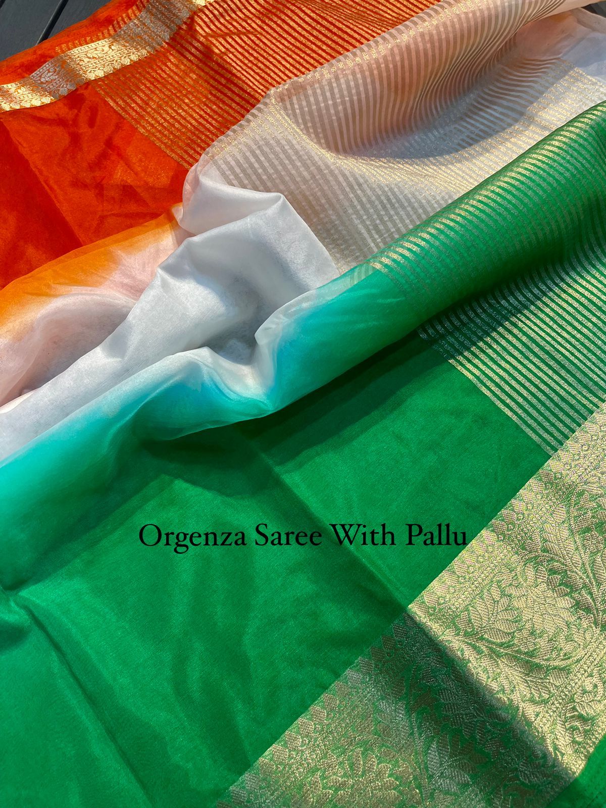 Organza plain saree in tri color