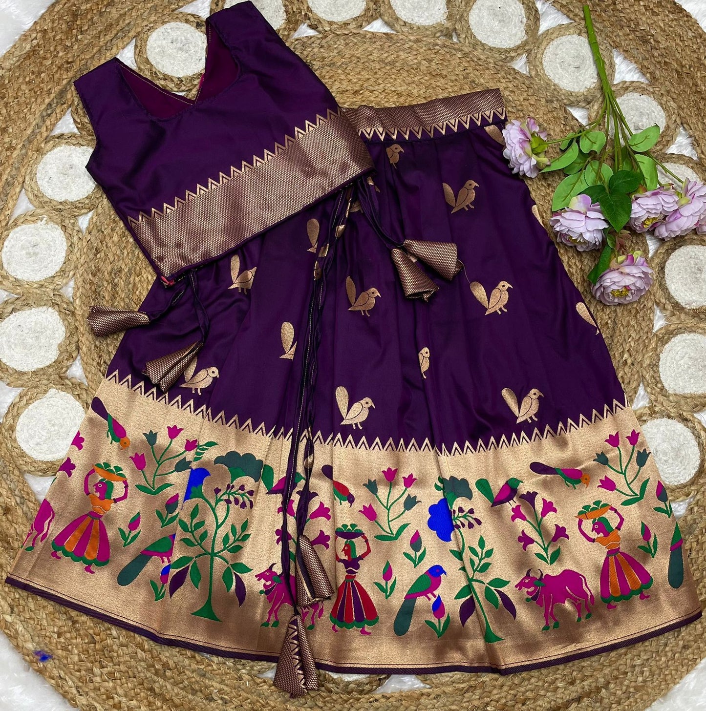 Paithani Blended Silk Kids Skirt and Top