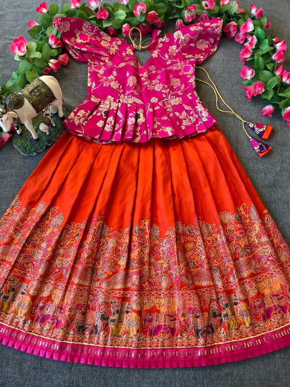 Pashmina Dola Silk Kids Skirt and Top