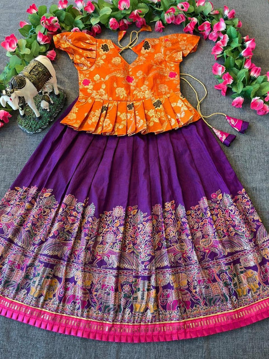 Pashmina Dola Silk Kids Skirt and Top