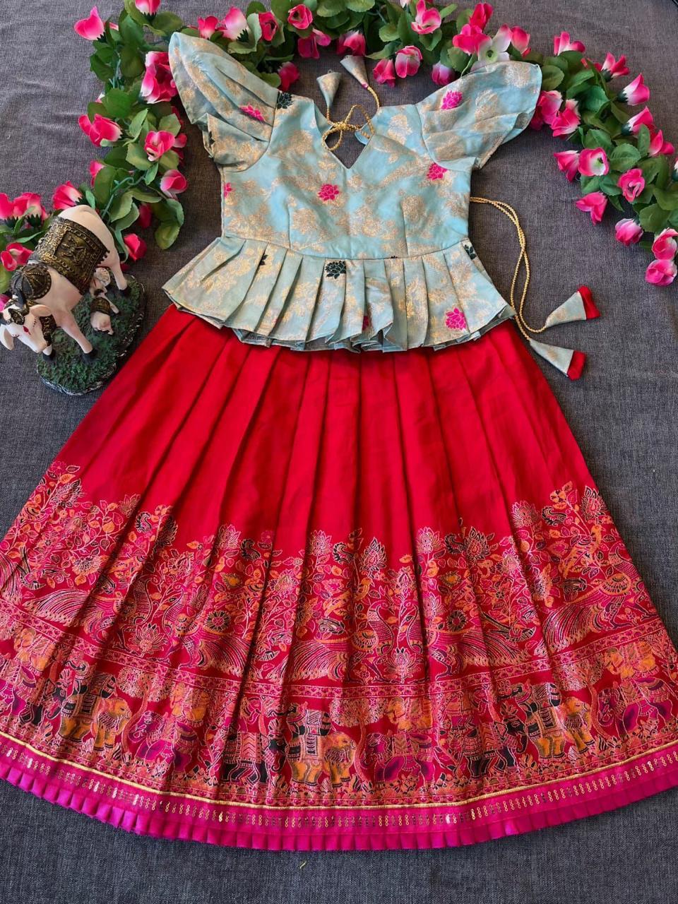 Pashmina Dola Silk Kids Skirt and Top