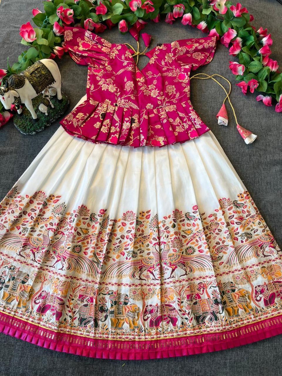 Pashmina Dola Silk Kids Skirt and Top