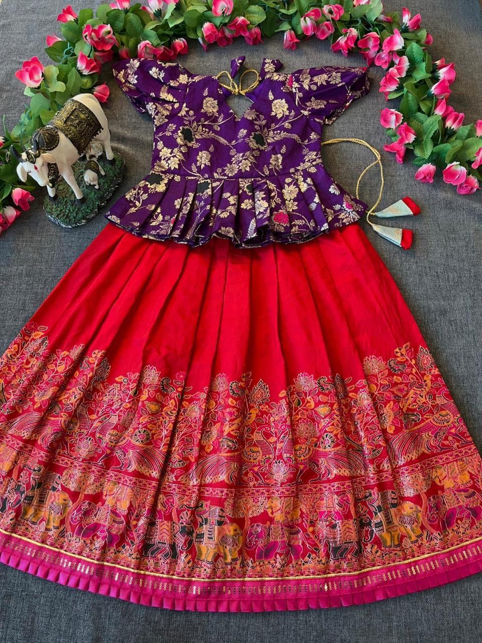 Pashmina Dola Silk Kids Skirt and Top