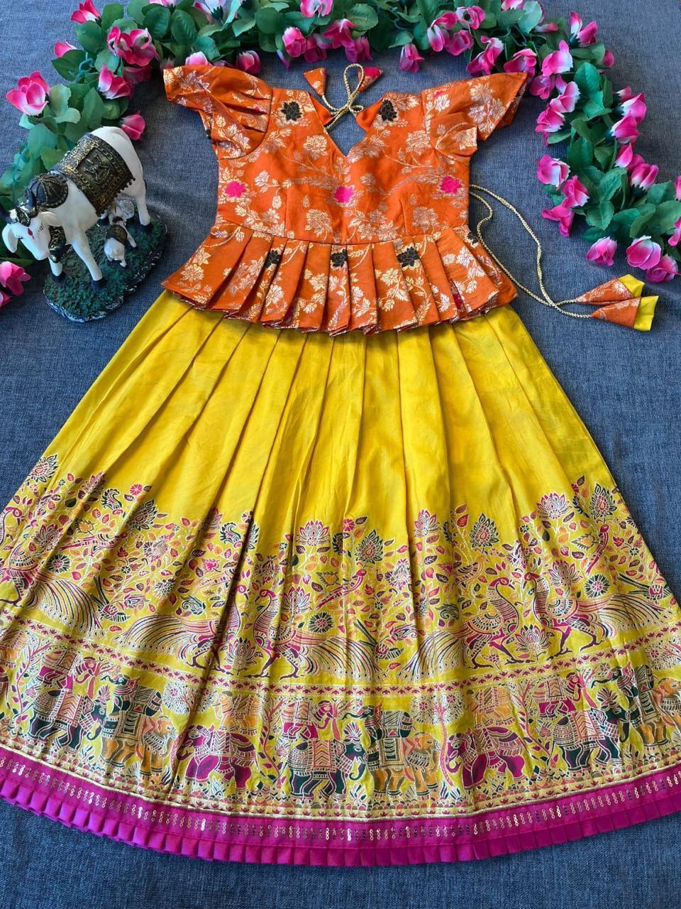 Pashmina Dola Silk Kids Skirt and Top