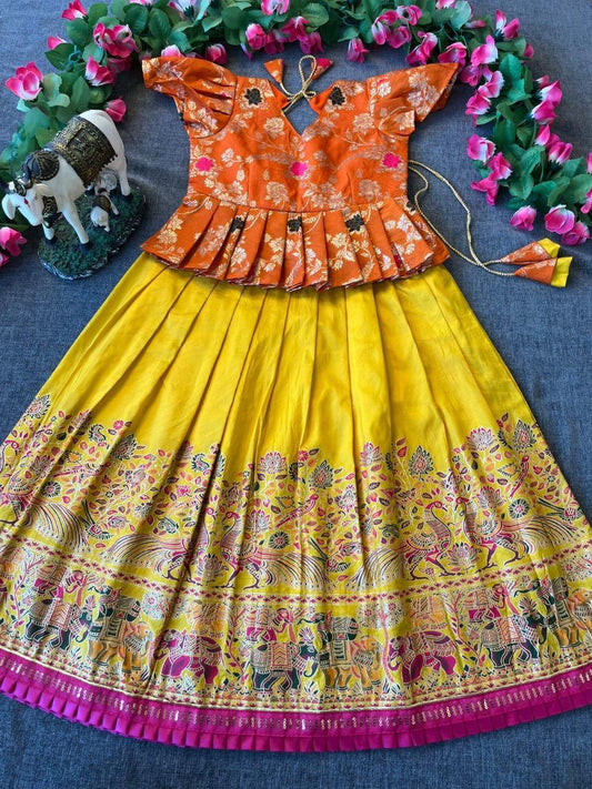 Pashmina Dola Silk Kids Skirt and Top